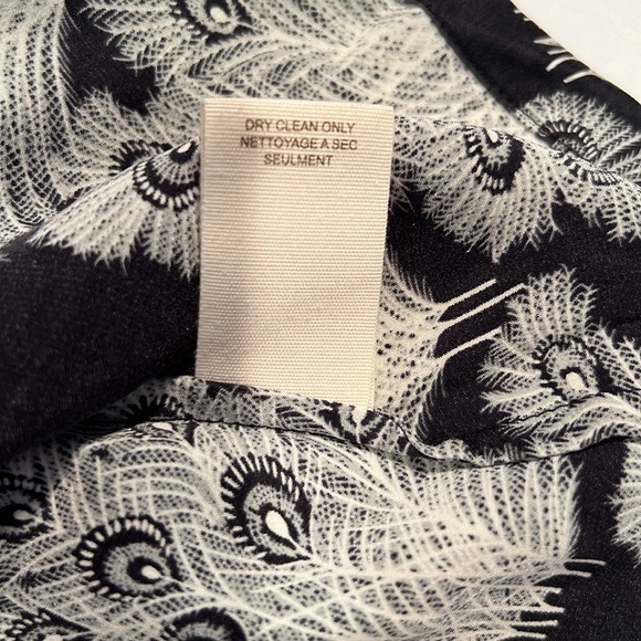 Free People Shirt Womens 0 Black Gray Peacock Feathers Silk Blouse Keyhole - Picture 9 of 10
